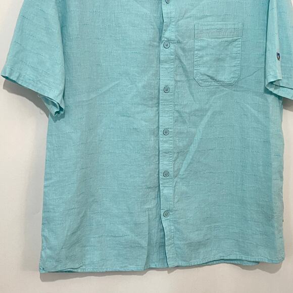 Kuhl Linen Blend Button Down Shirt Mens XL Light Blue Short Sleeve Summer Beach - Picture 6 of 7